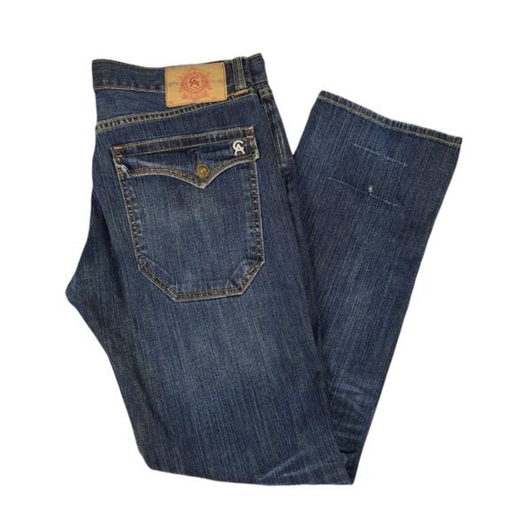 Christian Audigier Men's Jeans Sz 34 Straight Leg Dark Wash Blue Denim